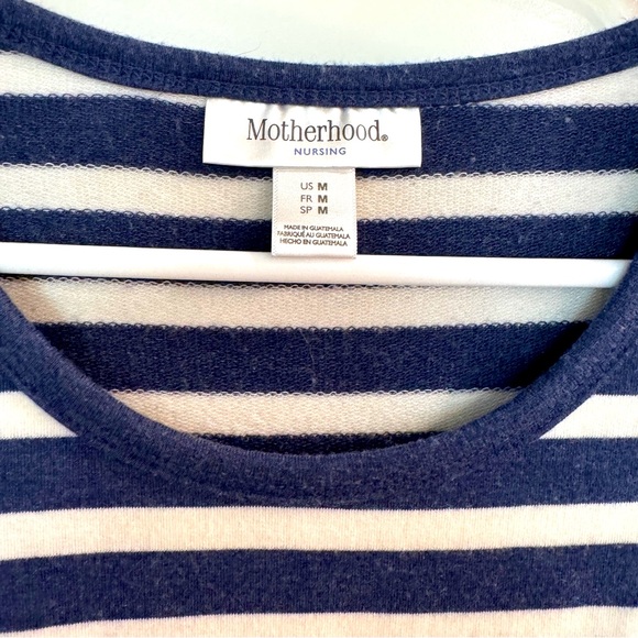 MATERNITY Motherhood Blue Navy & Cream White Striped Nursing Tee Shirt Top Med - Picture 2 of 9